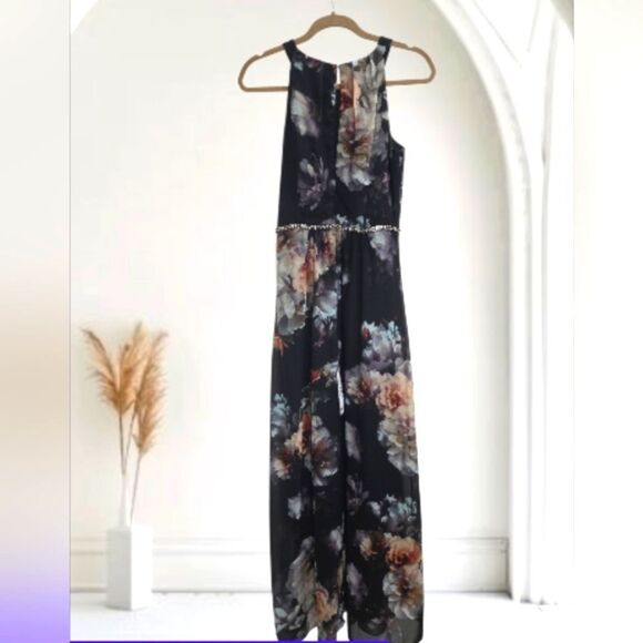SLNY Floral Maxi Shoulderless Rhinestone Dress NWT Size 6 - Picture 2 of 12